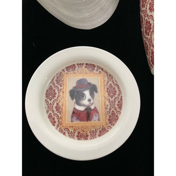 Retro Kitsch Puppy Top Hat Ascot Monocle Porcelain Tea Cup Strainer Lid‎ by Efya - Picture 4 of 12